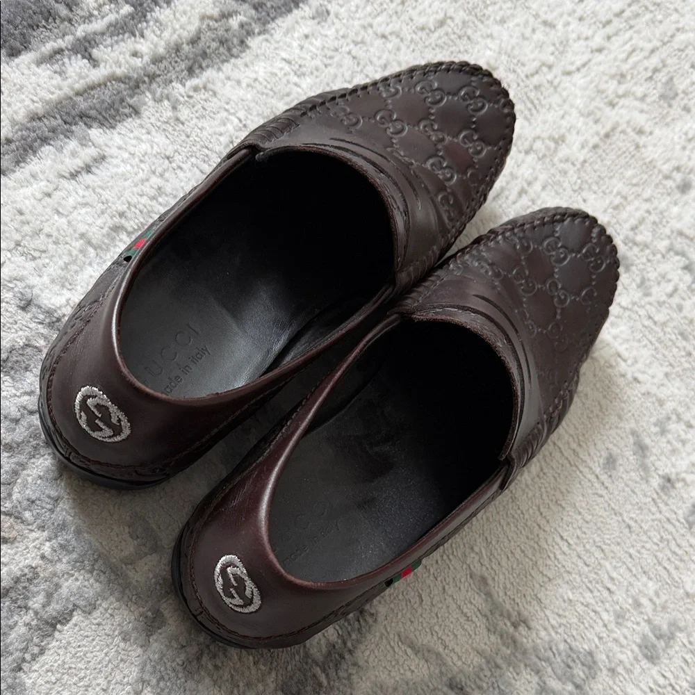 Gucci Men's Dark Brown Embossed Loafers